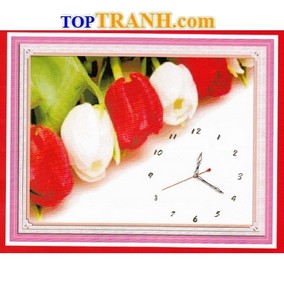 Tranh thêu đồng hồ hoa Tulip